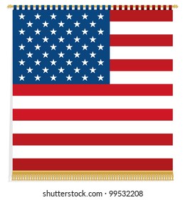 large stars and stripes wall hanging with gold tassel fringing