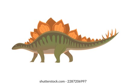 Large stegosaurus lizard. Tail with spikes. Herbivorous dinosaur of the Jurassic period. Prehistoric pangolin. Cartoon vector illustration isolated on white background