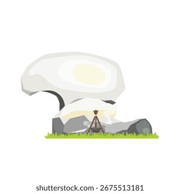 Pedra Grande com Ilustração de Vetor Campfire
