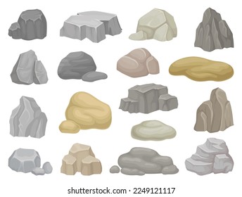 Large Stone and Grey Boulder with Rough Edges Big Vector Set