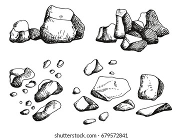 Large stones set. Hand drawing. vector