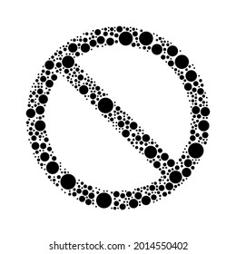A large stop symbol in the center made in pointillism style. The center symbol is filled with black circles of various sizes. Vector illustration on white background