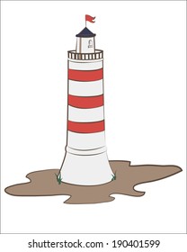 large striped lighthouse that guides