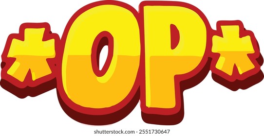 Large, stylized letters spelling out "OP" in a bold, cartoonish font.