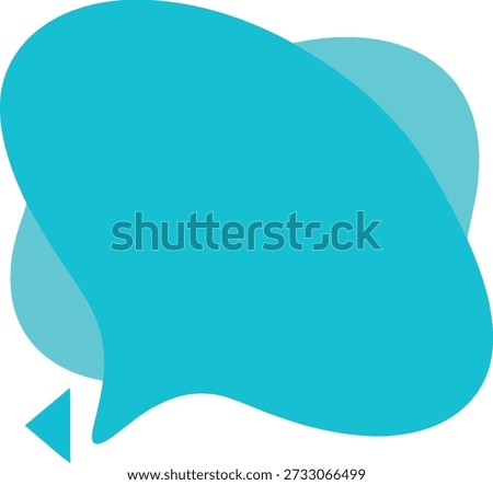 A large, stylized speech bubble in shades of blue with a triangle arrow pointing left