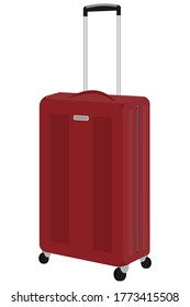 Large suitcase on wheels with a handle. Red bag for travel and tourism. Isolated on white. Vector in a flat style. The suitcase is a transformer.