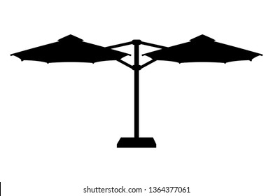 large sun umbrella for bars and cafes on the terrace or the beach black outline silhouette vector illustration isolated on white background