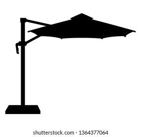 large sun umbrella for bars and cafes on the terrace or the beach black outline silhouette vector illustration isolated on white background