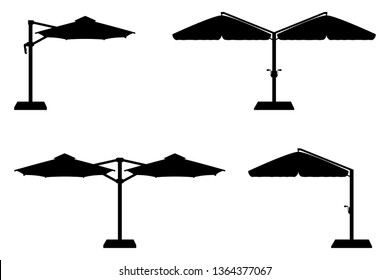 large sun umbrella for bars and cafes on the terrace or the beach black outline silhouette vector illustration isolated on white background