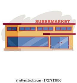 large supermarket building with large glass doors, isolated object on a white background, vector illustration,