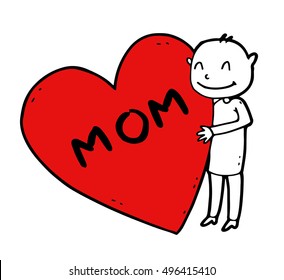 A large sweet paper heart - a gift for the best mom in the Mother's Day, or on the birthday from a loved kind caring little son who loves and respects her and wants to please her with a nice surprise 