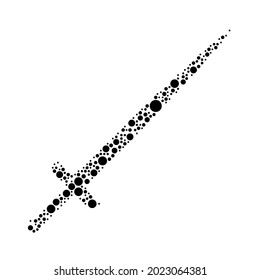 A large sword symbol in the center made in pointillism style. The center symbol is filled with black circles of various sizes. Vector illustration on white background