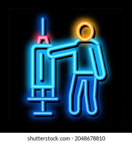 large syringe neon light sign vector. Glowing bright icon large syringe sign. transparent symbol illustration
