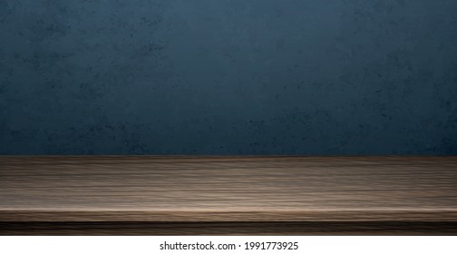 Large table top made of solid dark wood, dark blue background - Vector illustration