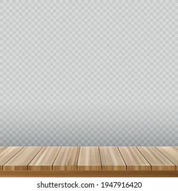Large table top, wooden texture from boards, transparent background - Vector illustration
