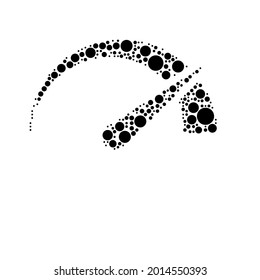 A large tachometer symbol in the center made in pointillism style. The center symbol is filled with black circles of various sizes. Vector illustration on white background