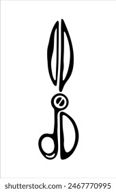 Large Tailor Scissors. Black and white Icon. Hand drawn vector illustration on white background.