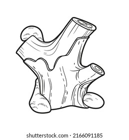 Large tall stump covered with moss linear drawing for coloring isolated on white background