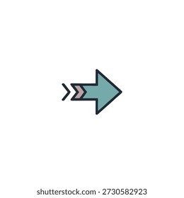 Una Grande flecha verde azulado que apunta a la derecha con efecto de desenfoque de movimiento en un diseño simple