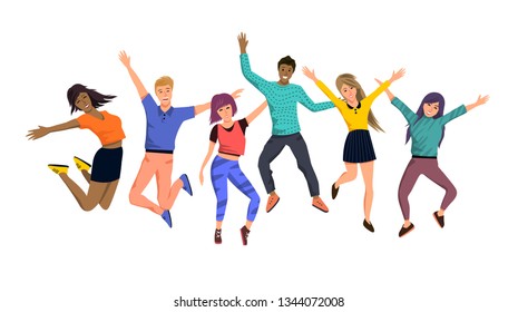 Large Team Group Happy Jumping People Stock Vector (Royalty Free ...