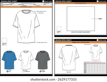 LARGE TEE SHIRT EDITABLE EMPTY TECHPACK MEASUREMENT TEMPLATE