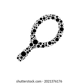A large tennis symbol in the center made in pointillism style. The center symbol is filled with black circles of various sizes. Vector illustration on white background
