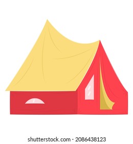 Large Tent For Camping, Hiking, Sports, Traveling Outside. Yellow, Red Tent For Recreation. Vector Icon, Flat, Cartoon, Isolated