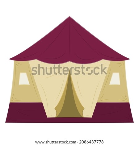 A large tent for many people for camping, hiking, weather protection, sleeping and relaxing. Waterproof canvas tent for outdoor travel, sports. Vector icon, flat, cartoon, isolated