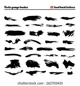 Large texture hard brush vector set. Black ink brush texture