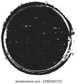 Large textured black circle resembling a paint stain, featuring grunge details and a distressed appearance, suitable for backgrounds or design elements