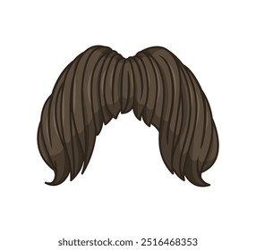 Large, thick brown mustache in a cartoon style. Isolated illustration. Facial hair concept for design and print.