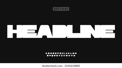 Large thick font, wide fat letters, blocky font for modern bold logo, heavy weight headline, gym brand, fashion label, art space, industrial typography. Vector typography