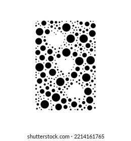 Große Drei Herzen spielen Karte in der Mitte im Pointillismus Stil. Das mittlere Symbol ist mit schwarzen Kreisen verschiedener Größen gefüllt. Vektorgrafik auf weißem Hintergrund