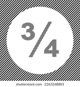 A large three quarters symbol in the center as a hatch of black lines on a white circle. Interlaced effect. Seamless pattern with striped black and white diagonal slanted lines