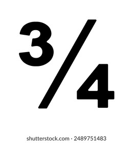 A large three quarters symbol in the center. Isolated black symbol