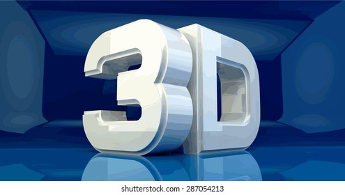 Large three-dimensional 3d white lettering on a blue reflective background. Vector illustration.