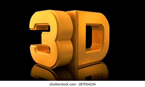 Large three-dimensional logo on a black reflective background. Matte gold. Vector illustration.