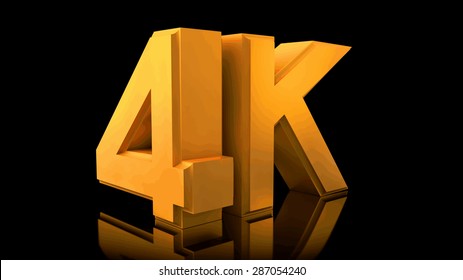 Large three-dimensional logo on a black reflective background. Matte gold.  Video 4K logo. Vector illustration.