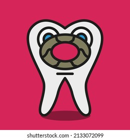 Large through hole in the tooth. Tooth sticker damaged by caries.