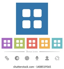 Large thumbnail view mode flat white icons in square backgrounds. 6 bonus icons included.