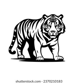 A large tiger symbol in the center. Isolated black symbol. Vector illustration on white background