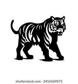 A large tiger symbol in the center. Isolated black symbol. Vector illustration on white background