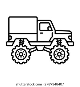 Large tire monster truck side profile icon with transportation automotive transport adventure illustration powerful