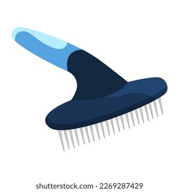 Large toothed comb for pet wool. Groomer's tool. Brush with teeth for combing a cat. Vector cartoon icon isolated on a white background.