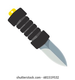 Large tourist knife with rubberized handle and double-edged sword. Flat vector cartoon illustration. Objects isolated on a white background.