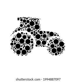 Un gran símbolo tractor en el centro hecho al estilo del puntillismo. El símbolo central está lleno de círculos negros de varios tamaños. Ilustración del vector sobre fondo blanco