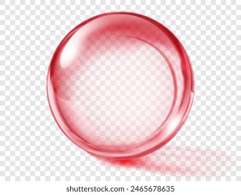 Large translucent colored sphere in red colors with glares and shadow on transparent background. Vector illustration for design projects and creative works