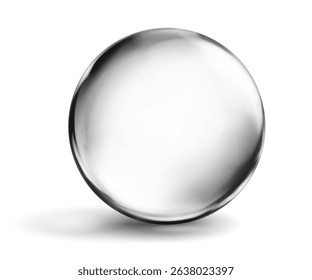 Large translucent gray blue sphere with highlights and soft shadow underneath, on white background. Vector illustration for design projects and creative works.