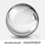 Large translucent shiny sphere of gray color with glare and shadow on transparent background. Vector illustration for design projects and creative works