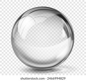 Large translucent shiny sphere of gray color with glare and shadow on transparent background. Vector illustration for design projects and creative works